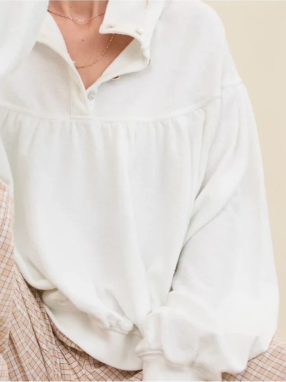 aerie White Button-Collar Pullover Sweatshirt
